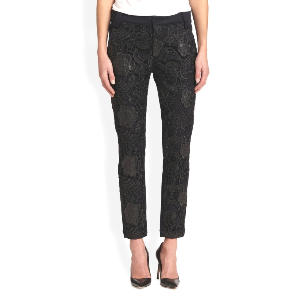 7 For All Mankind Lace Straight Pants in Black 25